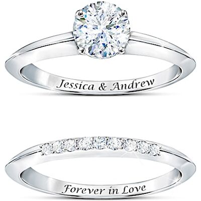 The Bradford Exchange True Love Personalized Women's Platinum Plated Bridal Ring Set With 1 Engagement Ring & 1 Wedding Band Featuring Over 1 Carat Of The Bradford Exchange True Love Personalized Women's Platinum Plated Bridal Ring Set With 1 Engagement Ring & 1 Wedding Band Featuring Over 1 Carat Of