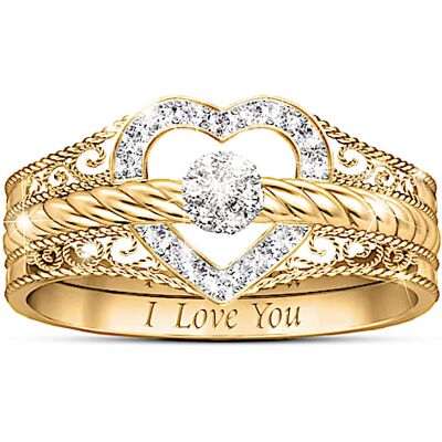The Bradford Exchange I Love You 18K-Gold Plated Diamond Stacking Ring Set The Bradford Exchange I Love You 18K-Gold Plated Diamond Stacking Ring Set