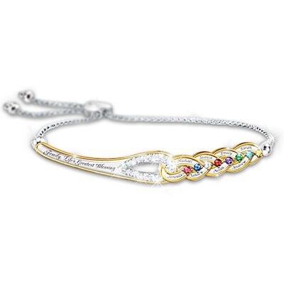 The Bradford Exchange Our Family's Strength Of Love Sterling Silver-Plated Personalized Birthstone Bracelet Featuring An Interlocking Design With 18K The Bradford Exchange Our Family's Strength Of Love Sterling Silver-Plated Personalized Birthstone Bracelet Featuring An Interlocking Design With 18K