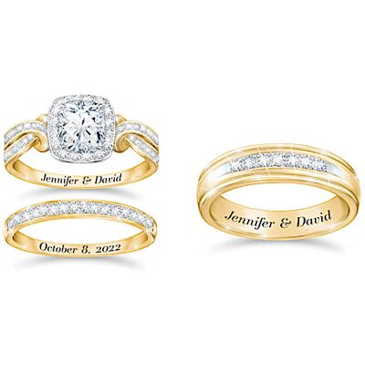 The Bradford Exchange A Day To Remember Together Personalized 18K-Gold And Platinum Plated 3 Band Wedding Ring Set Adorned With Over 6 Carats Of Simul The Bradford Exchange A Day To Remember Together Personalized 18K-Gold And Platinum Plated 3 Band Wedding Ring Set Adorned With Over 6 Carats Of Simul