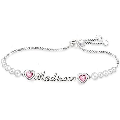 The Bradford Exchange My Treasured Granddaughter Personalized Sterling Silver-Plated Bolo-Style Crystal Birthstone Bracelet Adorned With 10 Cultured F The Bradford Exchange My Treasured Granddaughter Personalized Sterling Silver-Plated Bolo-Style Crystal Birthstone Bracelet Adorned With 10 Cultured F