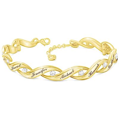 The Bradford Exchange Family Of Love Women's Personalized 18K Gold-Plated Wave-Shaped Link Bracelet Adorned With 10 Diamonds & Comes With A Gift Box - The Bradford Exchange Family Of Love Women's Personalized 18K Gold-Plated Wave-Shaped Link Bracelet Adorned With 10 Diamonds & Comes With A Gift Box -