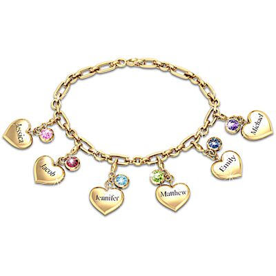 The Bradford Exchange Ever Growing Love Women's 18K Gold-Plated Link Style Charm Bracelet That Includes 6 To 9 Personalized Birthstone Heart-Shaped Ch The Bradford Exchange Ever Growing Love Women's 18K Gold-Plated Link Style Charm Bracelet That Includes 6 To 9 Personalized Birthstone Heart-Shaped Ch