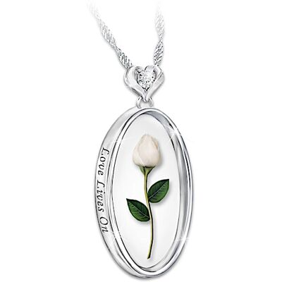 The Bradford Exchange Love Lives On Rosebud Remembrance Necklace With Diamond The Bradford Exchange Love Lives On Rosebud Remembrance Necklace With Diamond