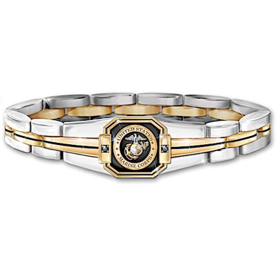 The Bradford Exchange 2 Genuine Black Sapphires USMC Two-Tone Link Bracelet The Bradford Exchange 2 Genuine Black Sapphires USMC Two-Tone Link Bracelet