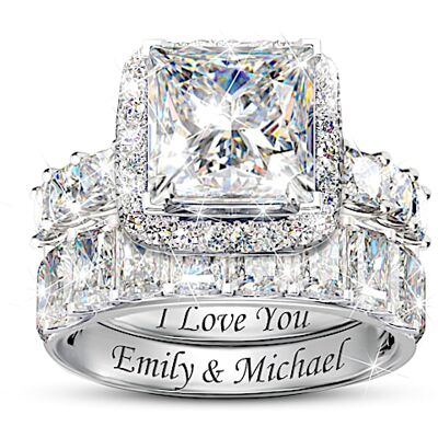 The Bradford Exchange Personalized Simulated Diamond Bridal Ring Set With Engagement Ring And Engraved Wedding Band - Personalized Jewelry The Bradford Exchange Personalized Simulated Diamond Bridal Ring Set With Engagement Ring And Engraved Wedding Band - Personalized Jewelry