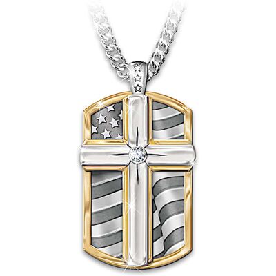 The Bradford Exchange God Bless The Brave Dog Tag Cross Pendant Necklace The Bradford Exchange God Bless The Brave Dog Tag Cross Pendant Necklace