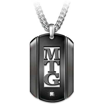The Bradford Exchange I Love You My Son Personalized Black Rhodium-Plated Dog Tag Pendant Necklace Set With A Diamond And Laser Cut With Your Son's Mo The Bradford Exchange I Love You My Son Personalized Black Rhodium-Plated Dog Tag Pendant Necklace Set With A Diamond And Laser Cut With Your Son's Mo