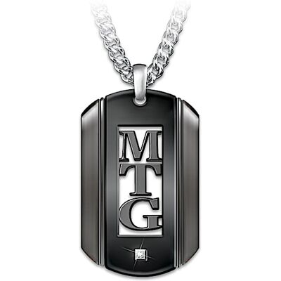 The Bradford Exchange I Love You My Grandson Personalized Black Rhodium-Plated Dog Tag Pendant Necklace Set With A Diamond And Laser Cut With His Mono The Bradford Exchange I Love You My Grandson Personalized Black Rhodium-Plated Dog Tag Pendant Necklace Set With A Diamond And Laser Cut With His Mono