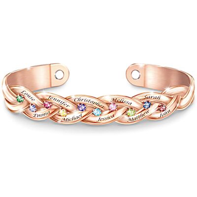 The Bradford Exchange Stronger Together Personalized 18K Rose Gold-Plated Crystal Birthstone Copper Cuff Bracelet Engraved With Up To 10 Names - Perso The Bradford Exchange Stronger Together Personalized 18K Rose Gold-Plated Crystal Birthstone Copper Cuff Bracelet Engraved With Up To 10 Names - Perso