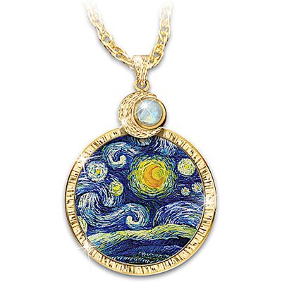 The Bradford Exchange Starry Night Necklace: Genuine Moonstone & 18K-Gold Plating The Bradford Exchange Starry Night Necklace: Genuine Moonstone & 18K-Gold Plating