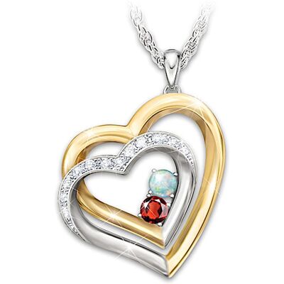 The Bradford Exchange Our Real Love Personalized Genuine Birthstone Pendant Necklace Featuring 2 Interlocking Hearts With 18K Gold-Plated Accents And The Bradford Exchange Our Real Love Personalized Genuine Birthstone Pendant Necklace Featuring 2 Interlocking Hearts With 18K Gold-Plated Accents And