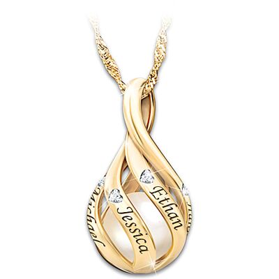 The Bradford Exchange Family Pearl Of Wisdom 18K Gold-Plated Personalized Cultured Freshwater Pearl Pendant Necklace Wrapped In An Infinity Design Wit The Bradford Exchange Family Pearl Of Wisdom 18K Gold-Plated Personalized Cultured Freshwater Pearl Pendant Necklace Wrapped In An Infinity Design Wit