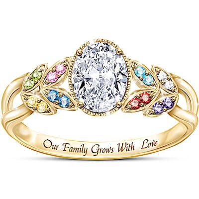 The Bradford Exchange Our Family Grows With Love Women's Personalized 18K Gold-Plated Birthstone Ring Featuring A Radiant-Cut Simulated Diamond - Pers The Bradford Exchange Our Family Grows With Love Women's Personalized 18K Gold-Plated Birthstone Ring Featuring A Radiant-Cut Simulated Diamond - Pers