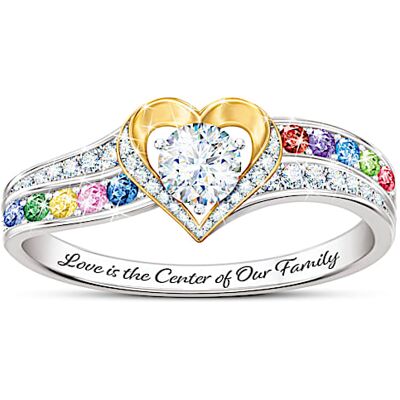 The Bradford Exchange A Mother's Love Women's Personalized Platinum-Plated Heart-Shaped Crystal Birthstone Ring With 18K Gold-Plated Accents - Persona The Bradford Exchange A Mother's Love Women's Personalized Platinum-Plated Heart-Shaped Crystal Birthstone Ring With 18K Gold-Plated Accents - Persona