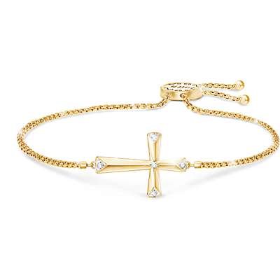 The Bradford Exchange Golden Blessing Of Faith Diamond Cross Bolo Bracelet The Bradford Exchange Golden Blessing Of Faith Diamond Cross Bolo Bracelet