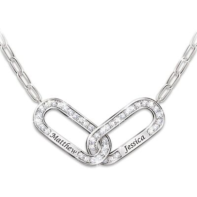 The Bradford Exchange Personalized Rhodium-Plated Necklace Featuring 2 Sculpted Links Adorned With Simulated Diamonds - Personalized Jewelry The Bradford Exchange Personalized Rhodium-Plated Necklace Featuring 2 Sculpted Links Adorned With Simulated Diamonds - Personalized Jewelry