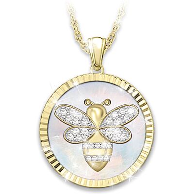 The Bradford Exchange Personalized 18K Gold-Plated Bee Pendant Adorned With A Mother-Of-Pearl Inlay And Crystal Accents - Personalized Jewelry The Bradford Exchange Personalized 18K Gold-Plated Bee Pendant Adorned With A Mother-Of-Pearl Inlay And Crystal Accents - Personalized Jewelry