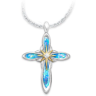 The Bradford Exchange Diamond Cross Necklace With Created Rainbow Opal Inlay The Bradford Exchange Diamond Cross Necklace With Created Rainbow Opal Inlay