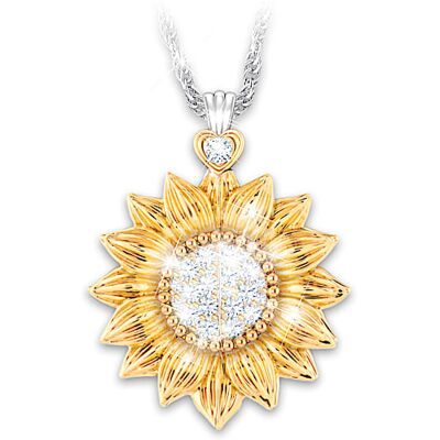 The Bradford Exchange 18K Gold-Plated And Platinum-Plated Personalized Sunflower Locket Pendant Adorned With 15 Crystals - Personalized Jewelry The Bradford Exchange 18K Gold-Plated And Platinum-Plated Personalized Sunflower Locket Pendant Adorned With 15 Crystals - Personalized Jewelry