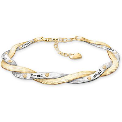 The Bradford Exchange Engraved Platinum- And 18K Gold-Plated Herringbone Bracelet The Bradford Exchange Engraved Platinum- And 18K Gold-Plated Herringbone Bracelet
