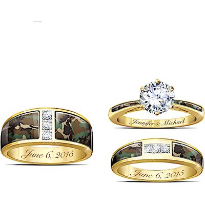 The Bradford Exchange His And Hers Personalized 18K Gold-Plated Camo Wedding Ring Set Adorned With Simulated Diamonds - Personalized Jewelry The Bradford Exchange His And Hers Personalized 18K Gold-Plated Camo Wedding Ring Set Adorned With Simulated Diamonds - Personalized Jewelry