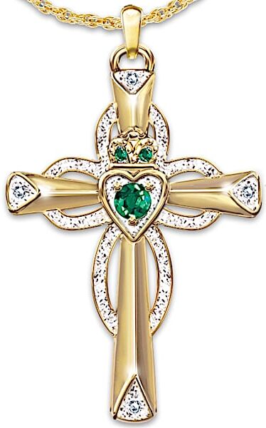 The Bradford Exchange Thomas Kinkade Emerald & Diamond Claddagh Cross Pendant Necklace