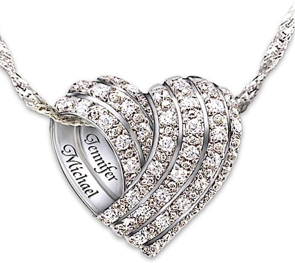 The Bradford Exchange Personalized Silver Diamond Pendant Necklace: All My Love - Personalized Jewelry