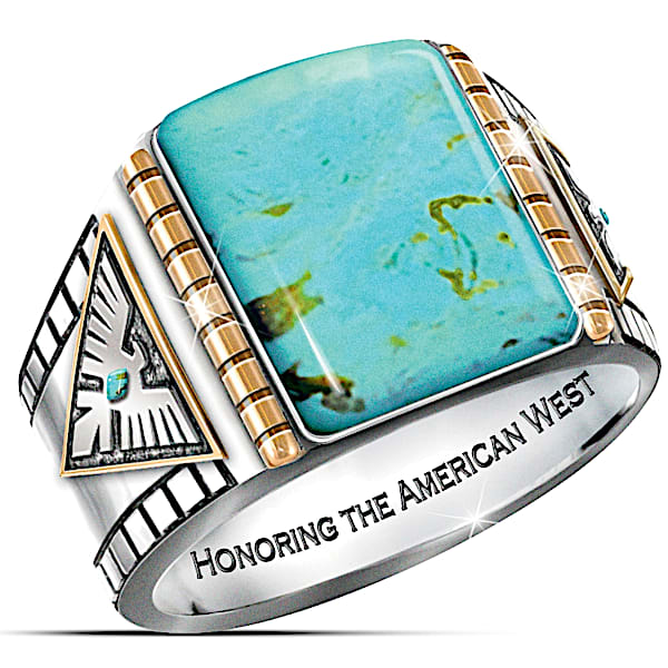 The Bradford Exchange Power Of The West Turquoise Cabochon Thunderbird Men's Ring