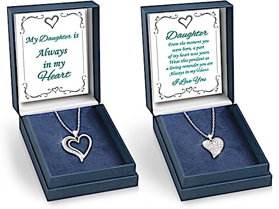 The Bradford Exchange Joined At The Heart Necklace Set With 1 Large Heart Pendant For Mom And 1 Small Personalized Heart Pendant For Your Daughter Ado