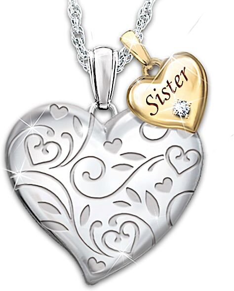 The Bradford Exchange Diamond Pendant Necklace For Sisters With Heart Charm