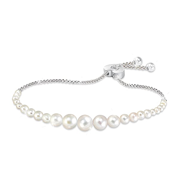 The Bradford Exchange Grandma's Pearls Of Wisdom Personalized Diamond Bolo Bracelet With Custom Keepsake Box - Personalized Jewelry