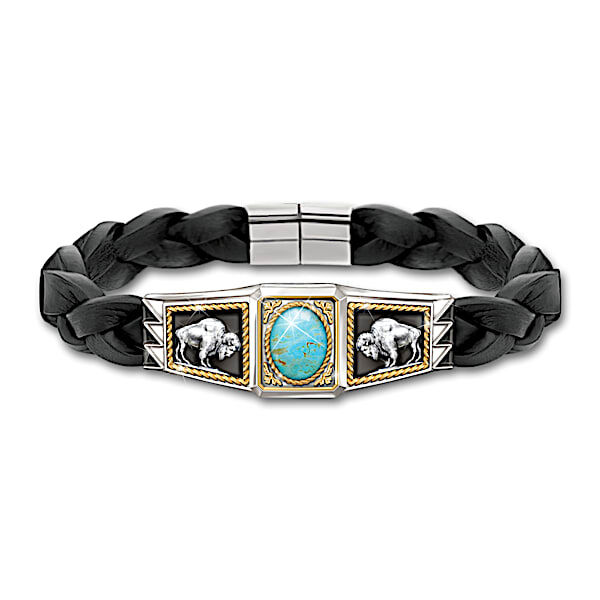 The Bradford Exchange Strength Of The West Men's Leather Bracelet With Turquoise