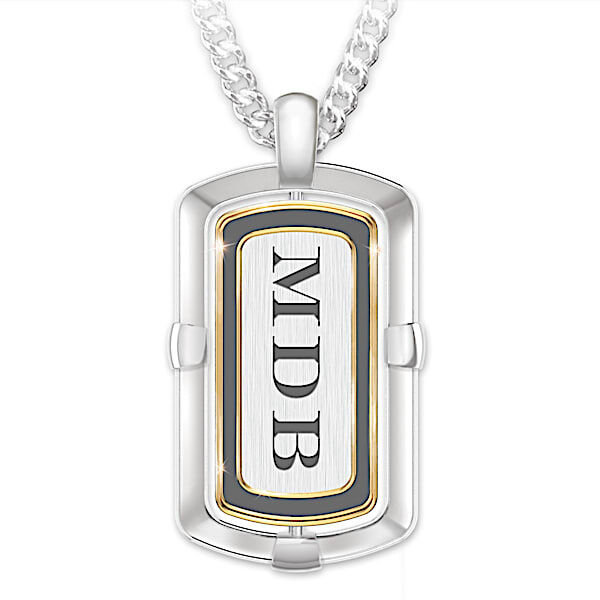 The Bradford Exchange Son Wherever You Go Men's Personalized 2-In-1 Design Stainless Steel & Diamond Dog Tag Pendant Necklace - Personalized Jewelry