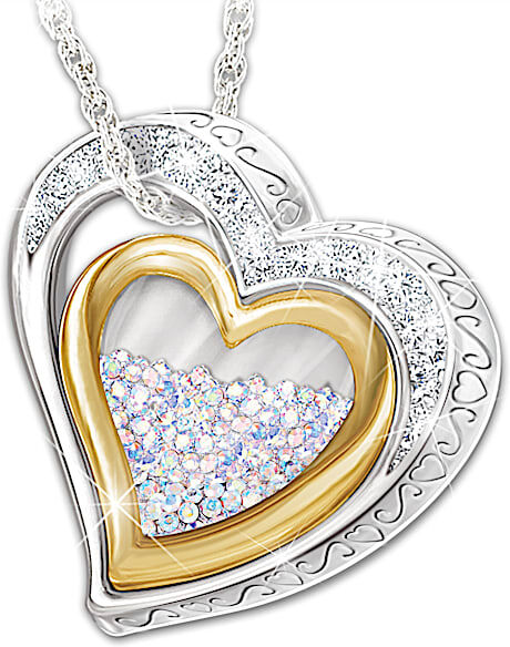 The Bradford Exchange Women's Personalized Heart-Shaped Necklace With 365 Free-Floating Aurora Borealis Crystals & 18K Gold-Plated Accents - Personali