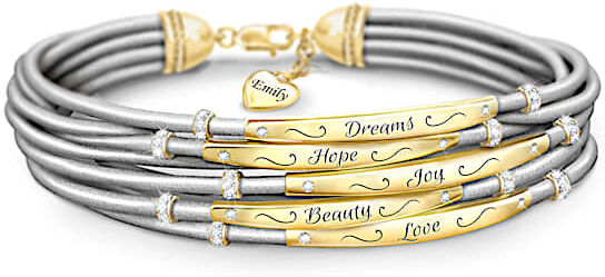 The Bradford Exchange My Wonderful Daughter Multi-Strand Leather Bracelet Adorned With Gold-Tone Beads Engraved With Inspirational Words And Personali