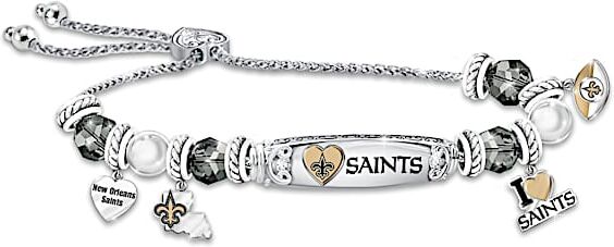 The Bradford Exchange I Love My New Orleans Saints Women's Sterling Silver-Plated Personalized NFL Charm Bracelet - Personalized Jewelry