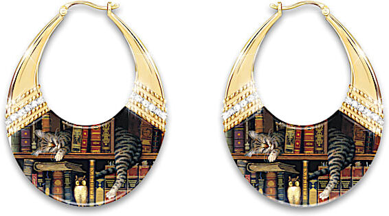 The Bradford Exchange Charles Wysocki Cat Nap Hoop Earrings With 12 Crystals