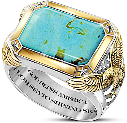 The Bradford Exchange God Bless America Patriotic Genuine Turquoise Men's Ring