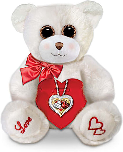 The Bradford Exchange White Topaz And Garnet Pendant Necklace And Teddy Bear Set