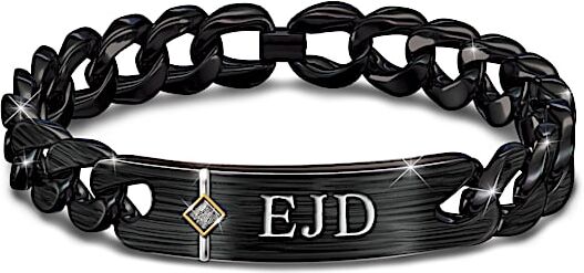 The Bradford Exchange New Heights Men's Black Chain Bracelet With A Meteorite Inlay And Personalized With 3 Initials - Personalized Jewelry