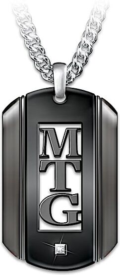 The Bradford Exchange I Love You My Grandson Personalized Black Rhodium-Plated Dog Tag Pendant Necklace Set With A Diamond And Laser Cut With His Mono