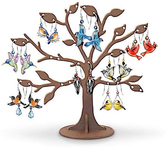 The Bradford Exchange Seasonal Bird Earring Collection With Wooden Tree Display