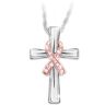 The Bradford Exchange Breast Cancer Awareness Womens Sterling Silver-Plated Cross Pendant Necklace