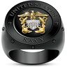 The Bradford Exchange Navy Honor, Valor, Glory Men's Ring With 8 Black Sapphires