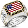 The Bradford Exchange United States Veteran Men's Personalized Sterling Silver Ring With 18K Gold-Plated Accents Featuring A Patriotic American Flag &