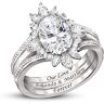 The Bradford Exchange Radiating With Love Personalized Ring Featuring A Band Adorned With An Oval White Topaz Center Stone And Optional Ring Enhancer