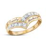 The Bradford Exchange Love Endures Women's Romantic 18K Gold-Plated Chevron-Shaped Ring Adorned With A Dozen Diamonds In A Pave Setting And Personaliz