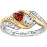 The Bradford Exchange Joy Of Real Love Personalized Ring With 18K Gold-Plated Accents Featuring 1 Heart-Shaped Garnet & 1 White Topaz Surrounded By A