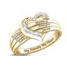 The Bradford Exchange My Family, My Heart Women's 18K Gold-Plated Heart-Shaped Ring Adorned With 12 Diamonds And Personalized With Up To 6 Engraved Na